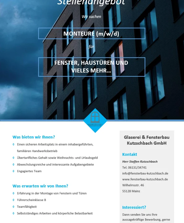 Fensterbauer Glaserei & Fensterbau Kutzschbach GmbH Mainz